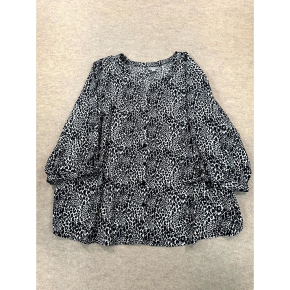 Catherines Tops - Catherines Blouse Shirt Womens 5X Black White Animal Print Casual Button Front